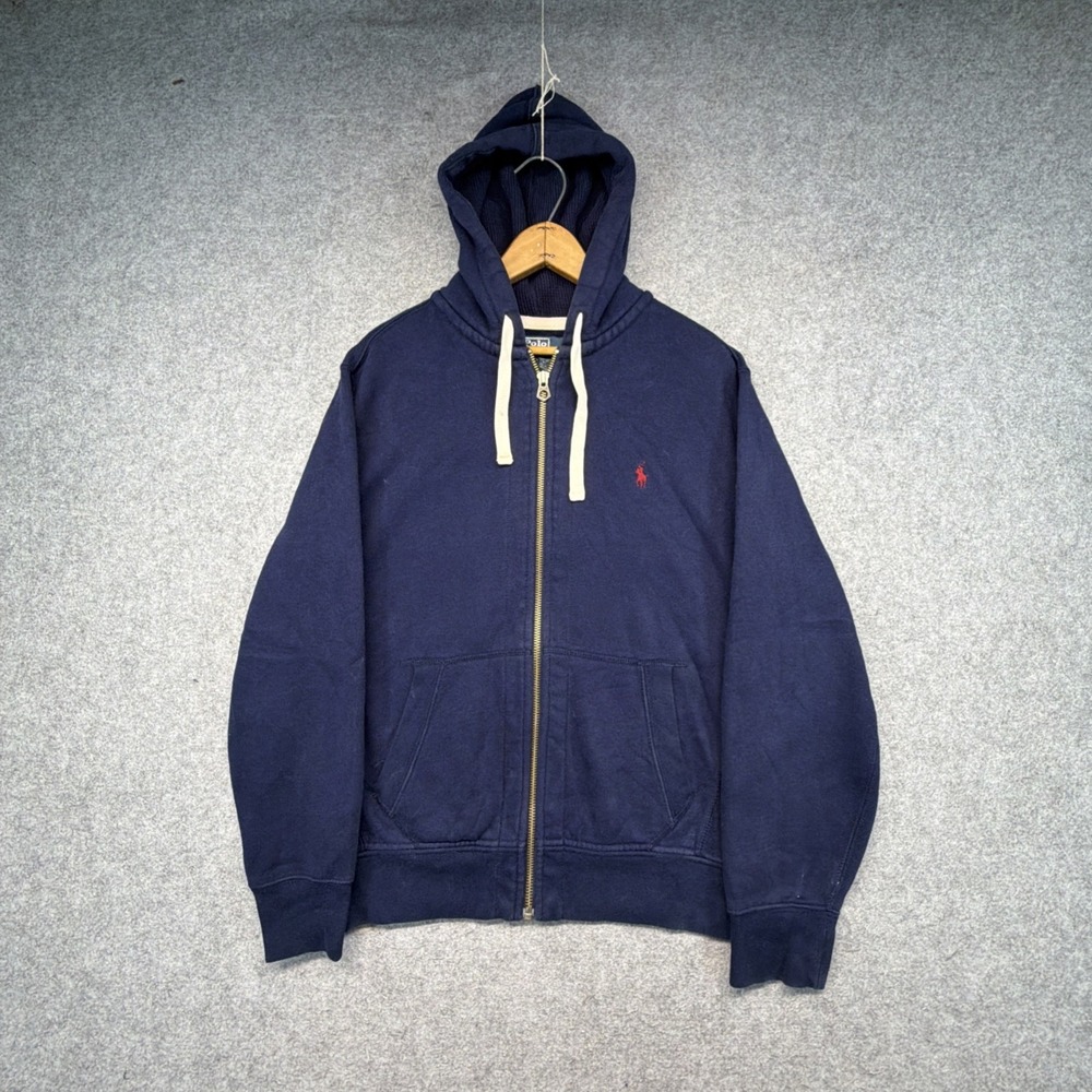 Polo Ralph Lauren Zip Up Hoodie Men Medium Navy Blue Waffle Thermal Hood Pony RL